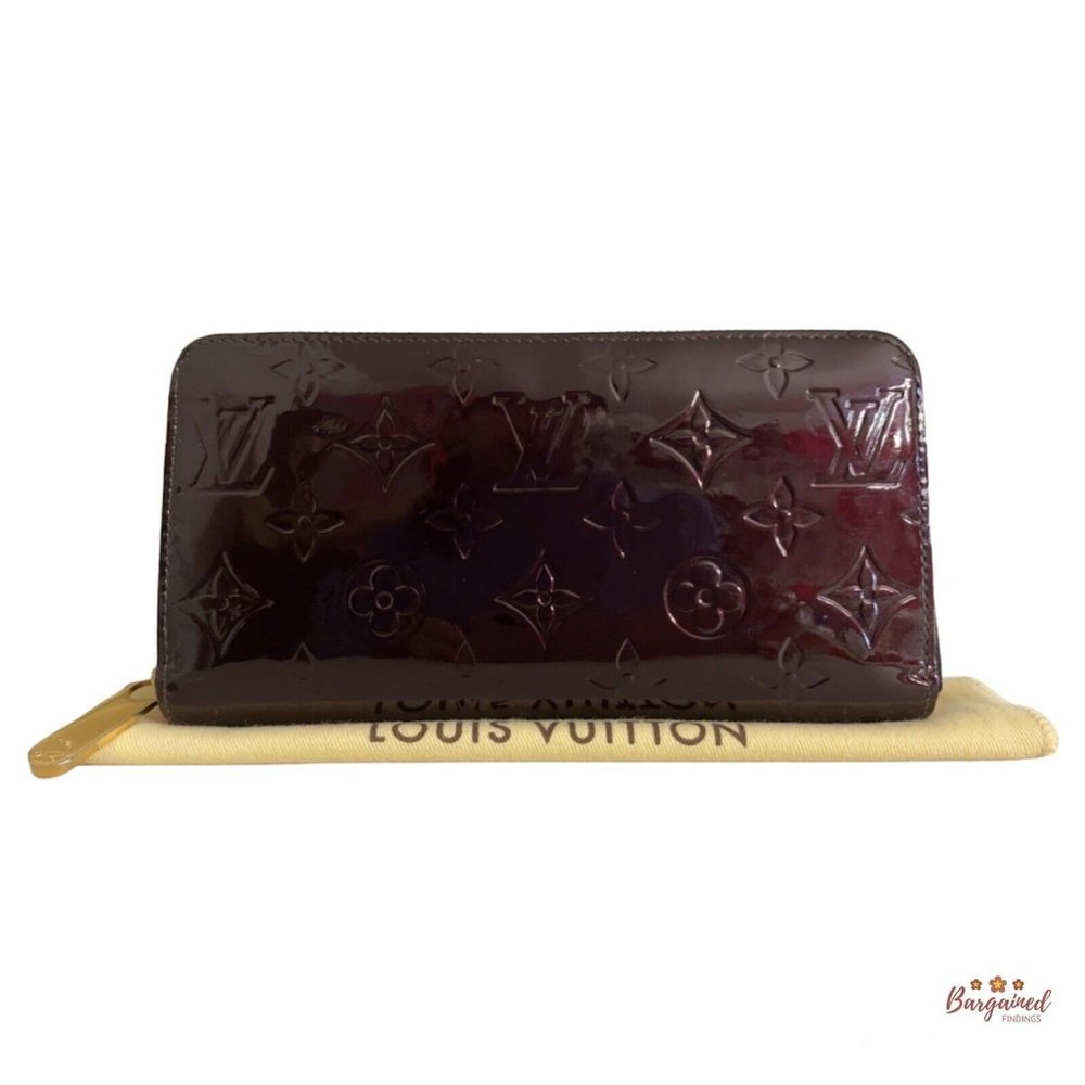Authentic Louis Vuitton Amarante Monogram Vernis Leather Long Zippy Wallet